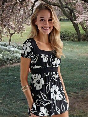 Moa Moa Tie Back Flowing Short Sleeve Blouse